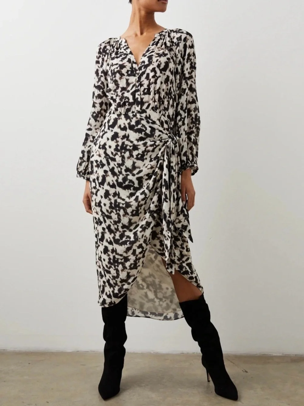 Rails Tyra Blurred Cheetah Faux Wrap Midi Dress • Size XS • MSRP $268